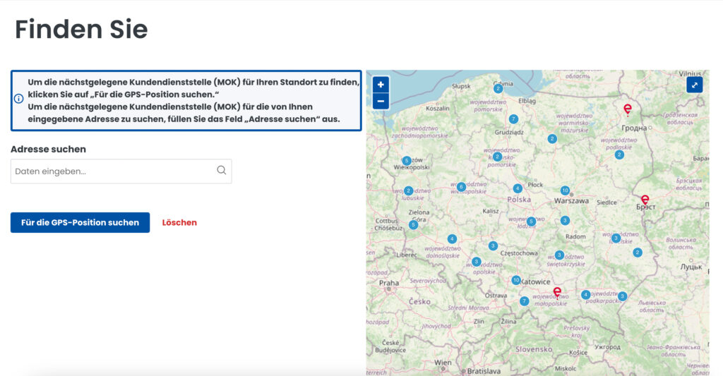 Maut in Polen: Karte mit eToll Service Stationen